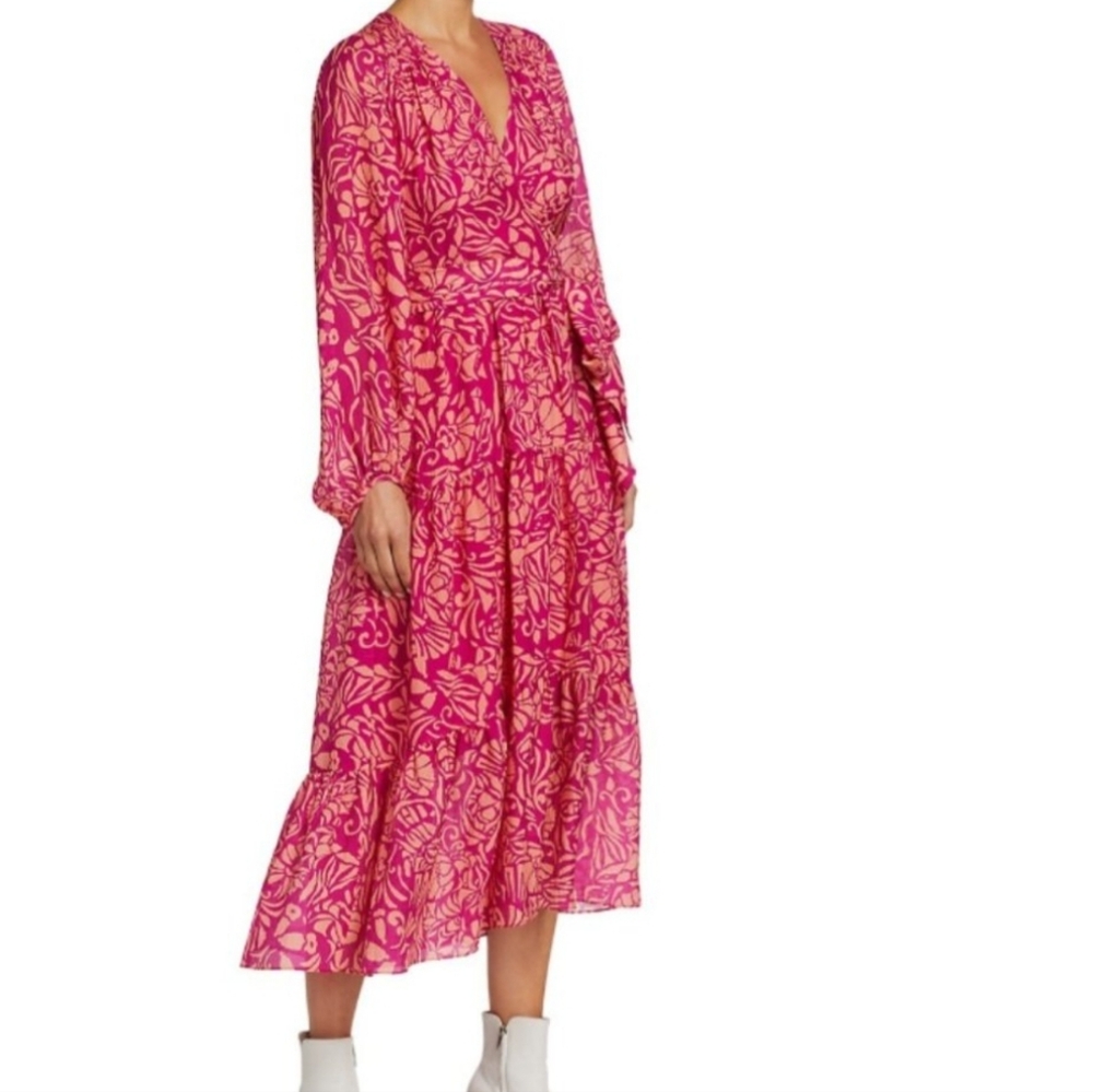 Nwt! Tanya Taylor Floral Print Silk Midi Wrap Dress Sz. 10